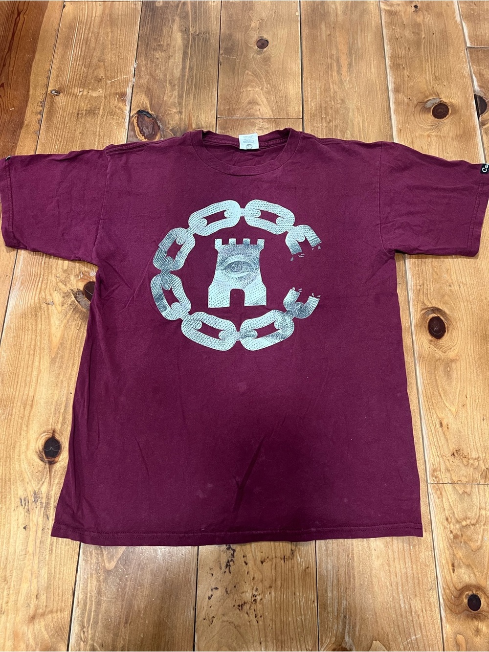 Crooks & Castles Kids Short Sleeve Tee in Maroon with Silver Castle Chain